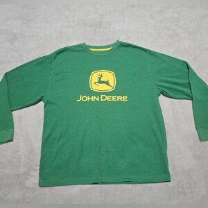 John Deere Green Crewneck with Yellow Logo Mens Waffle Thermal Shirt Sz XL Farm